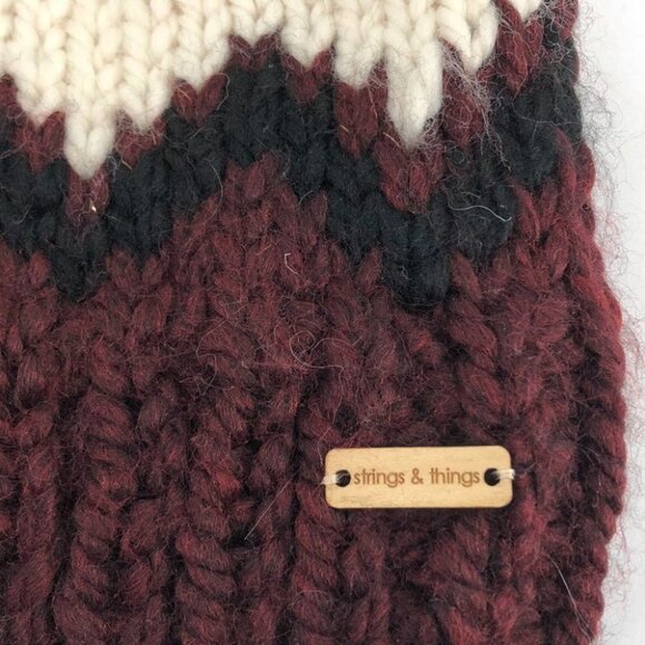Strings  & Things crochet toque burgundy chevron Pom Pom beanie (toque) - Picture 3 of 10